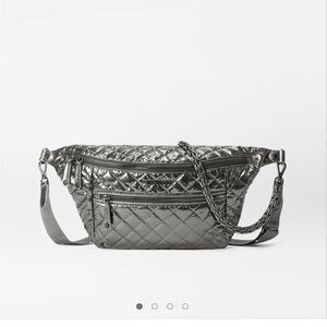 MZ Wallace Crosby Quilted Pewter Metallic Sling Bag